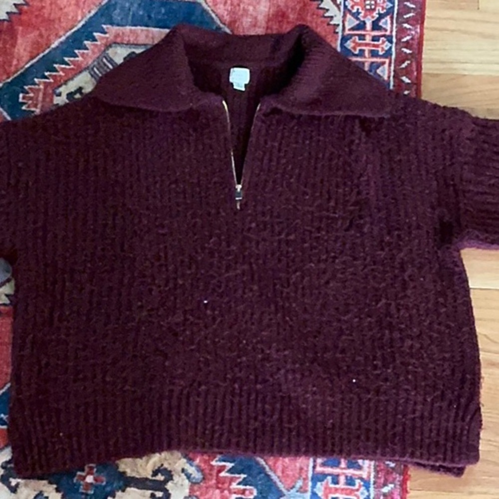Burgundy Knit Half-Zip Sweater